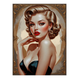 Pin-up Blonde Inspirée Art Deco tonen Perfect Poster