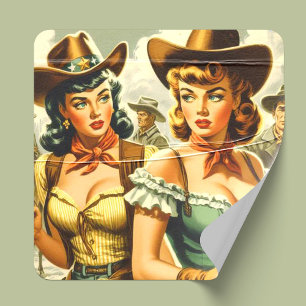  Pin-up Cowgirls Vierkante Sticker