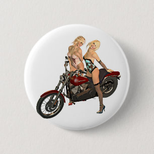 Pin-up fietsmeisjes ronde button 5,7 cm