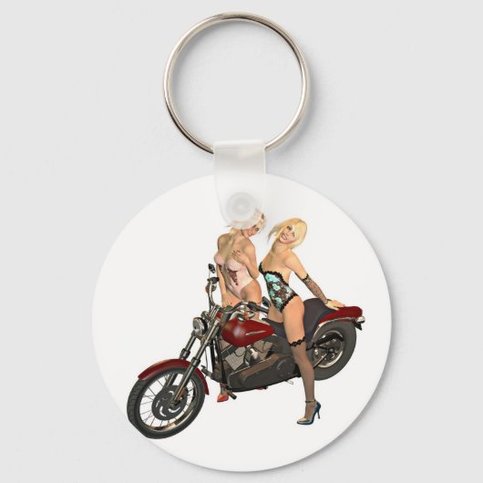 Pin-up fietsmeisjes sleutelhanger (Voorkant)