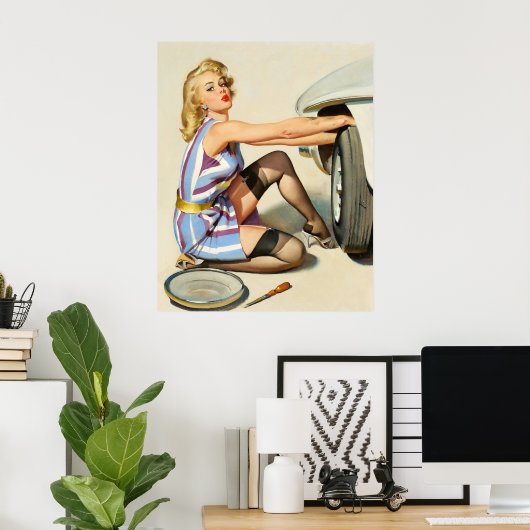 Pin-up Fixing A Car Poster (Thuiskantoor)