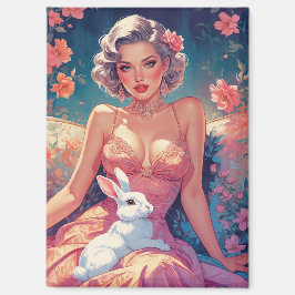 Pin-Up Floral Schattige Paashaas Magneet