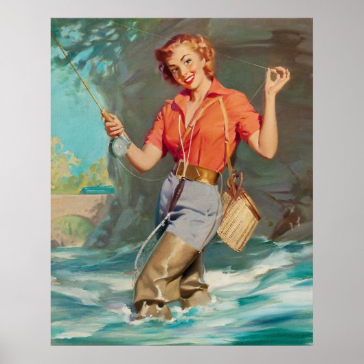 Pin-Up Fly Fishing Art Poster (Voorkant)