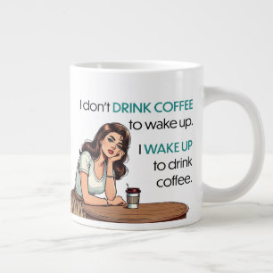 Pin-up Girl - Ik word wakker om koffie te Drinken Extra Grote Beker