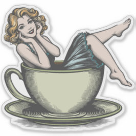 Pin-up Girl Koffieverslaafde Sticker