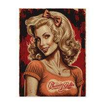 Pin-up Girl Retro Briefkaart -  stijl