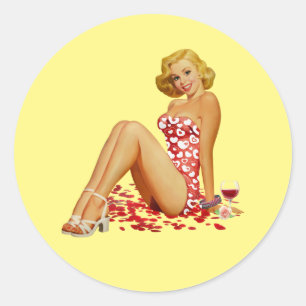 'Pin Up Girl'-sticker voor uw laptop Ronde Sticker