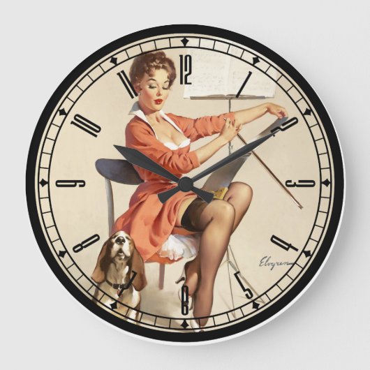 Pin-Up Girl Wall Clock Grote Klok (Voorkant)