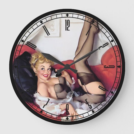 Pin-Up Girl Wall Clock Grote Klok (Voorkant)