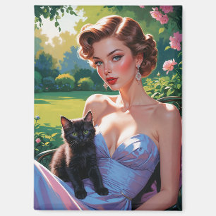 Pin-Up in Spring Garden met Schattigee zwarte kitt Magneet