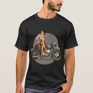 Pin-up meisje 1940s motorfiets retro poster WWII T-shirt