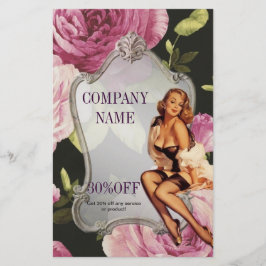 Pin-up meisje cosmetoloog haar make-up artiest flyer