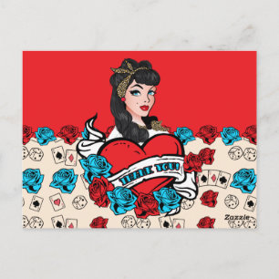 Pin-up meisje, dank je kaarten