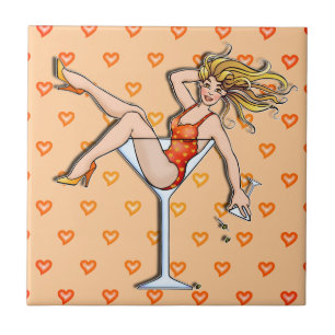 Pin-UP meisje in een Martini Glass Onderzetter Til Tegeltje