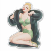 Pin-up Meisje met Bontjas Illustratie Kunst Sticker (Voorkant)