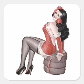 Pin-up-meisje op bandenvierkant ticker vierkante sticker