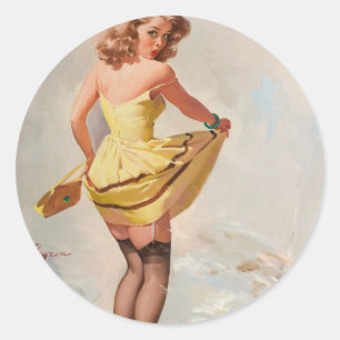 Pin-Up Meisje op een Regenachtige Dag Ronde Sticker