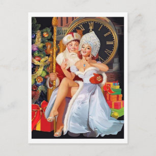 Pin-up meisje zittend op de schoot van een zeer ge briefkaart