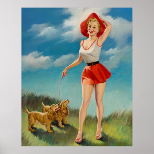 Pin-Up met leuke Puppies Poster (Voorkant)