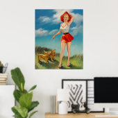Pin-Up met leuke Puppies Poster (Thuiskantoor)