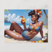 Pin-up op het strand briefkaart (Voorkant)