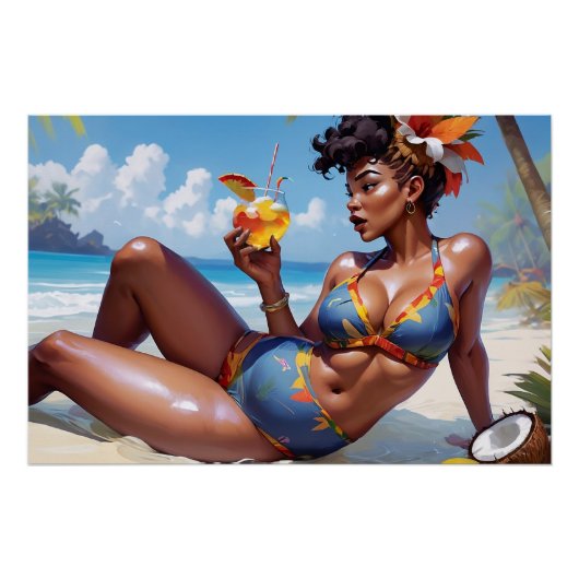 Pin-up op het strand perfect poster (Voorkant)