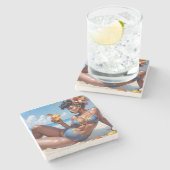 Pin-up op het strand stenen onderzetter (Zijkant)