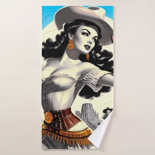 Pin-up Ouest rétro (Serviette de bain)