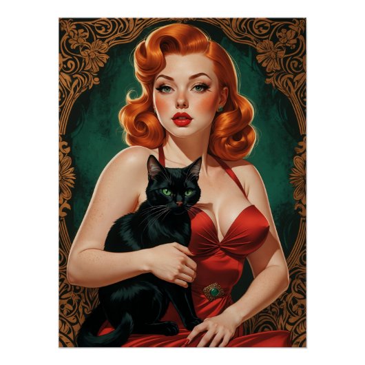 Pin-up Rood en Zwart Perfect Poster (Voorkant)