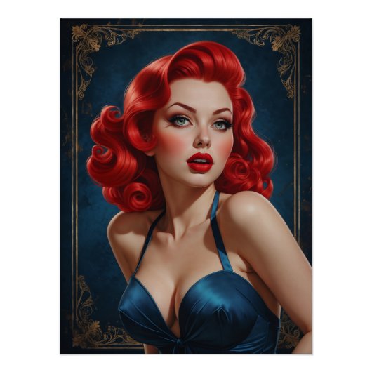 Pin-up Rousse Inspirée Art Deco Perfect Poster (Voorkant)