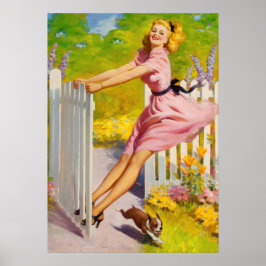 Pin-up speeltijd met hond poster