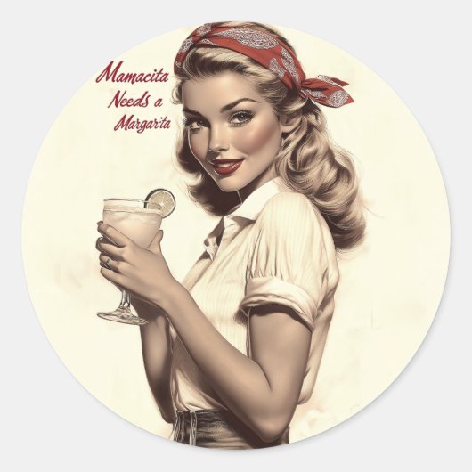 pin-up stijl: Mamacita heeft een Margarita nodig Ronde Sticker (Voorkant)