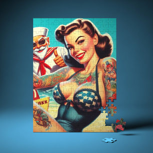 Pin-up voor getatoeëerd strand legpuzzel