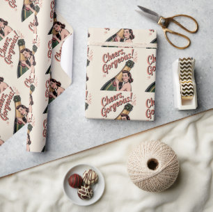 Pin-Up Vrouw en "Proost, Schat!" Tekst Cadeaupapier