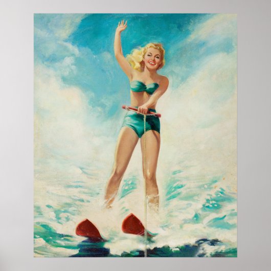 Pin-Up Water Skiën Kunst Poster (Voorkant)