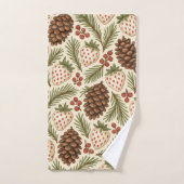 Pin vert rouge et Berry Holiday Aquarelle rustique (Serviette à main)