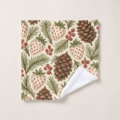 Pin vert rouge et Berry Holiday Aquarelle rustique (Gant de toilette)