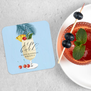 Pina Colada Cherry Cocktail Verjaardagsfeestje Vierkante Kartonnen Onderzetter