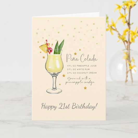 Pina Colada Cocktail 21e Bonne Carte Anniversaire (Fleur jaune)