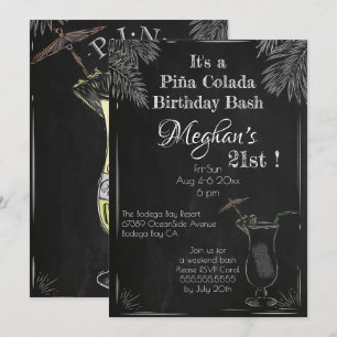 Piña Colada Cocktail  Chalk 21st Birthday Kaart