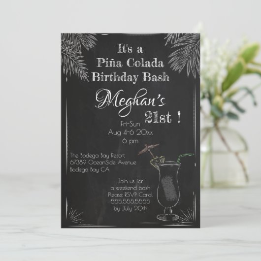 Piña Colada Cocktail Vintage Krijt 21e Verjaardag Kaart (Staand voorkant)