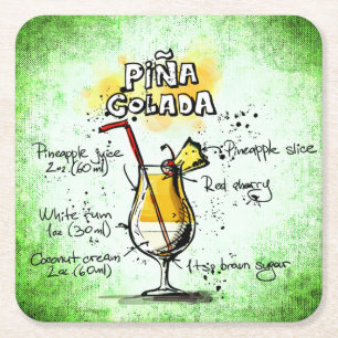 Pina Colada Drink Recipe Vierkante Kartonnen Onderzetter