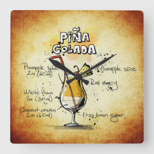 Pina Colada Drink Recipe Wall Clock Vierkante Klok