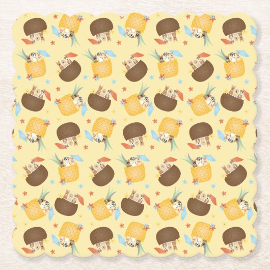 Pina Colada Pineapple Coconut Dogs Pattern Kartonnen Onderzetters (Voorkant)