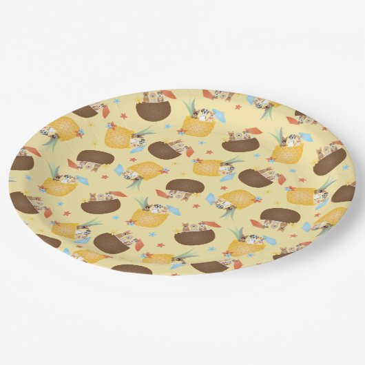Pina Colada Pineapple Coconut Dogs Pattern Papieren Bordje (Gekanteld)