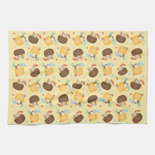 Pina Colada Pineapple Coconut Dogs Pattern Theedoek (Horizontaal)