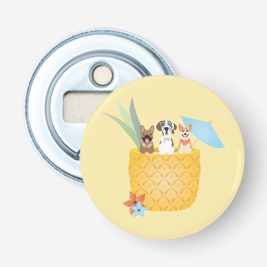 Pina Colada Pineapple Dogs Button Flesopener (Voorkant)