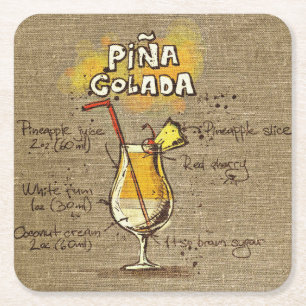 Pina Colada Recipe Bar Burlap Vierkante Kartonnen Onderzetter