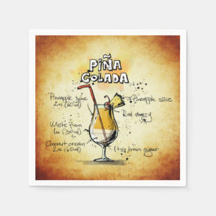 Pina Colada Recipe Bar Gold Paper Servet