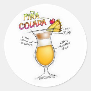 PINA COLADA RECIPE COCKTAIL ART RONDE STICKER